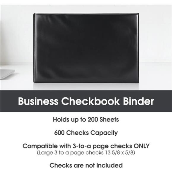 7 Ring Business Check Book Binder, 600 Checks Capacity for 9" x 13" Sheets, PU - Picture 3 of 8